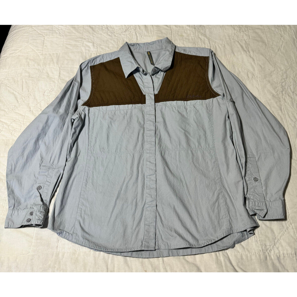 Cabela's Button‎ Down Men's Shirt Light Blue w/Brown Quilted Detail - Size XL*